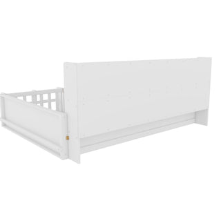 Platform Bed Frame With Guardrail, Storage Shelves & Bookshelf