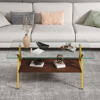 Rectangle Coffee Table With Tempered Glass Top And Shelf