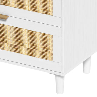 Rattan Dresser With 6 Drawers, Wooden Legs & Metal Handle