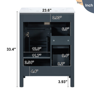 Modern Bathroom Vanity With Sink, Flip Drawer & 2 Drawers, Soft Close Hinges, Adjustable Shelf