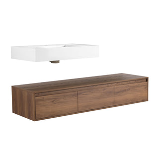 Modern Wall Mounted Bathroom Vanity With Resin Sink And Soft Close Drawer - Brown Ebony