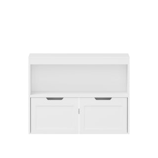 Book Organizer With Large Drawers And Open Shelves, Toy Storage Cabinet With Removable Wheels And Rounded Edges - White