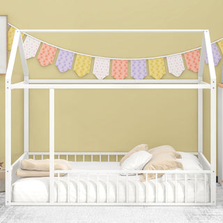 Metal Bed House Bed Frame With Fence