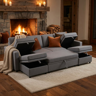 Extra Wide U - Shape Convertible Sleeper Sofa Bed With Dual Storage Ottoman