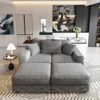 Deep Seat Convertible Sofa With Soft Pillows And Ottomans