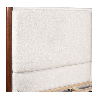 King Upholstered Bed Frame, No Box Spring Needed - Walnut / White