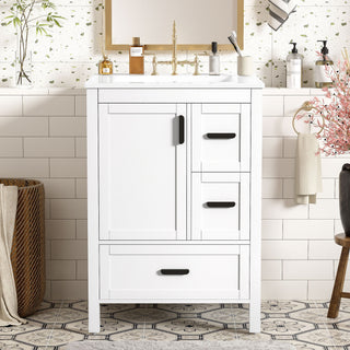 Bathroom Vanity With Sink, Soft-Close Doors, Double-Layer Shelf And 3 Drawers