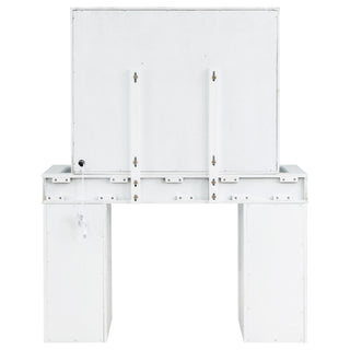 Winona - Makeup Vanity Set With Bulb Lit Mirror And Upholstered Stool - White