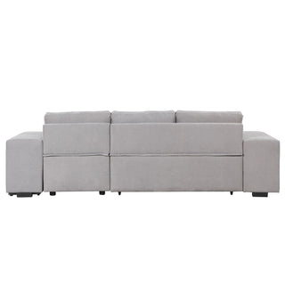 Modern L-Shape 3 Seat Reversible Sectional Couch, Pull Out Sleeper Sofa With Storage Chaise And 2 Stools For Living Room Furniture Set