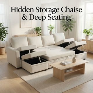 Extra Wide U - Shape Convertible Sleeper Sofa Bed With Dual Storage Ottoman