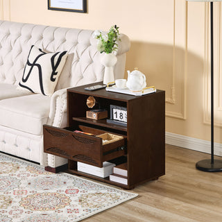 Nightstand With USB Ports & Outlet Hole, End Table With Drawer