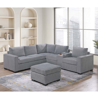 Contemporary L-Shaped Sectional Set With USB Console & Ottoman