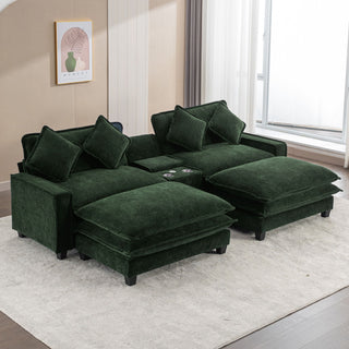 Sectional Sofa Upholstered Sofa With Two Removable Ottoman, Two USB Ports, Two Cup Holders And Large Storage Box For Living Room