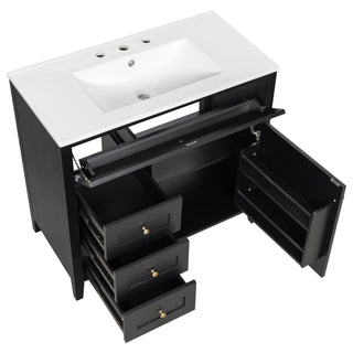 Bathroom Vanity With Sink, 3 Drawers & Cabinet With Adjustable Shelves