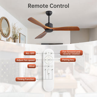 42" Ceiling Fan With DC Reversible Motor, 3 Blades, Timer Function