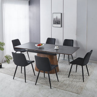 Extendable Dining Table With Cone Base And 6 Dining Chairs - Brown / Black