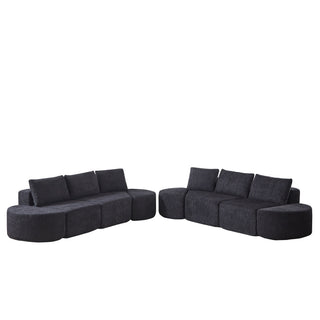 Modular Sectional Sofa With 6 Pillows And 4 Curved Footstools For Living Rooms - Black