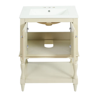 Modern Bathroom Vanity With Sink, Rectangular Cabinet With Open Shelf And Closed Storage