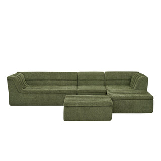 U-Shaped Modular Sectional Sofa With Chaise And Movable Ottoman With Wave-Shaped Armrest