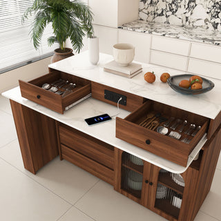 Kitchen Island With Extendable & Rotating Table