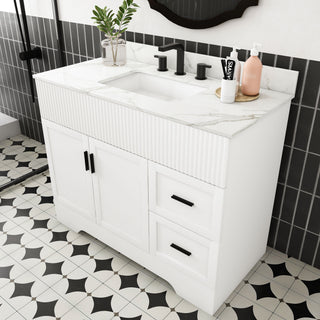 Bathroom Vanity Set, Fluted Cabinet With Soft Close Doors & Drawers, 3 Faucet Holes, Sink Included - White