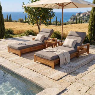 Chaise Lounge Set With 4 Fold Cushion And Built In Headrest, 3 Position Adjustable