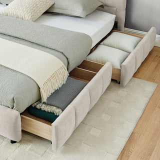 Modern Platform Bed Frame With Thick Fabric