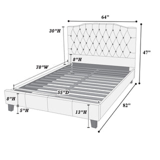 Modern Bed Frame With Tufted Upholstered Headboard