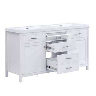 Double Sink Bathroom Vanity With Top, Soft Closing Doors & Drawers, Tip Out Drawer, 2 Cabinet Doors, Adjustable Shelf - White