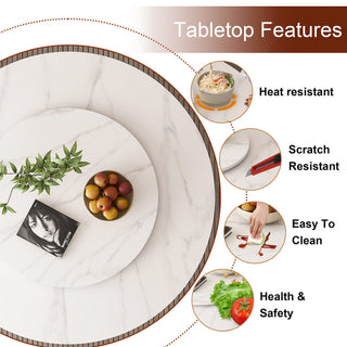 Round Dining Table With 360° Smooth Lazy Susan For Dining Room - Gold / Black / White