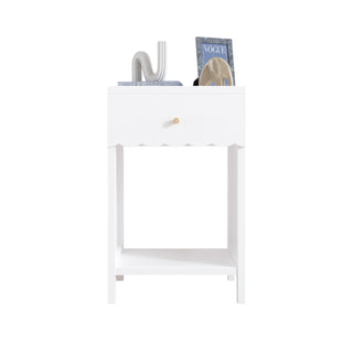 Nightstand With Drawer And Open Shelf, Scalloped Edge Bedside Table