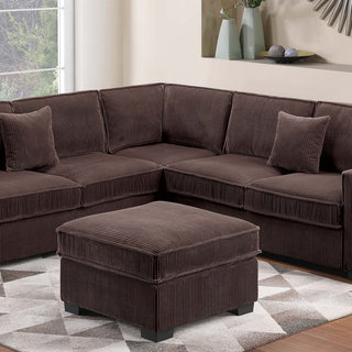 4 Piece Sectional Set With USB Ports, Left Arm Facing / Right Arm Facing Loveseat, Corner Wedge, Cocktail Ottoman, 2 Pillows - Chocolate