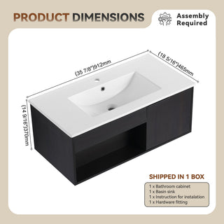 Wall Mounted Floating Bathroom Vanity With Open Shelf & Soft Close Door