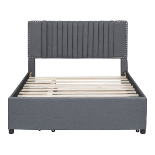 Upholstered Platform Bed With Drawers, Classic Headboard Design