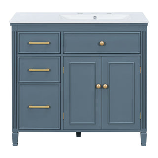 Bathroom Vanity With Sink, 1 Tip Out Drawer, 3 Side Drawers, Adjustable Shelf