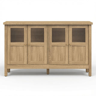 Buffet Cabinet With 4 Doors, Adjustable Shelves Handles - Natural