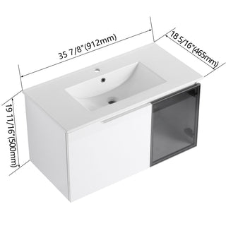 Wall Mounted Bathroom Vanity With Sink, Cabinet & Half Door