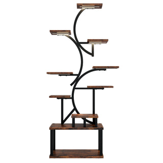 S - Shaped, 10 Tier Plant Stand With 5 Grow Lights - Deep Rustic Brown