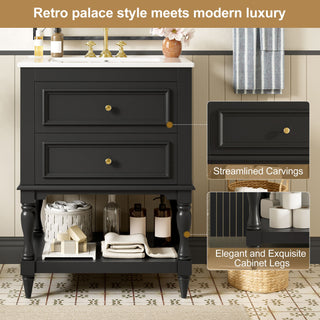 Bathroom Vanity With Sink, 2 Drawers Storage Cabinet, Open Shelf