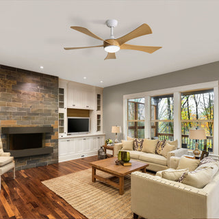 52" Ceiling Fan With 22W LED Light And Remote Control, 50 / 10 / 24 Downrod - White
