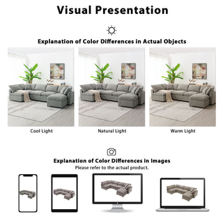 Modern Modular Cloud Sofa Bed, 6 Seat Sectional Couch Set With Ottoman, Free Combination, Convertible U Shaped Sleeper Sofa For Living Room