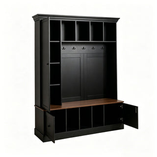 Hall Tree With Shoe Storage Bench, Entryway Coat Rack With 5 Hooks
