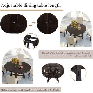 Round Extendable Dining Table Set With 4 Upholstered Chairs