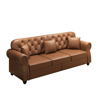Upholstered Sofa With Nailhead Trim, Rolled Armrests With Ottoman