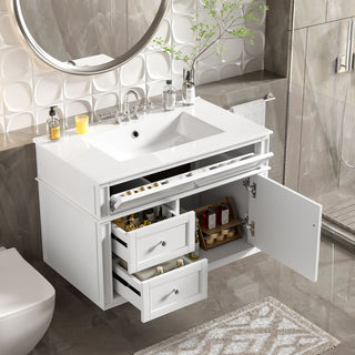 Wall Mounted Bathroom Vanity With 2 Drawers, 1 Tip Out Drawer, 3 Holes Sink