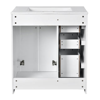Ceramic Sink Combo, Freestanding Vanity Set With 3 Drawers & Soft Closing Doors