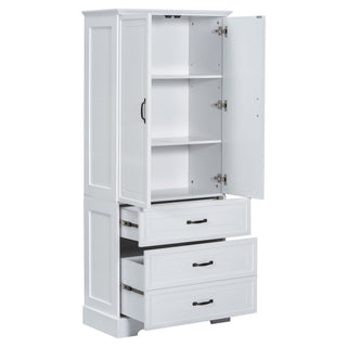 Tall Bathroom Storage Cabinet With 2 Doors And Drawers, Adjustable Shelf - White