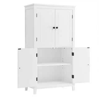 Elegant Bathroom Floor Storage Cabinet With 4 Doors, Adjustable Shelves