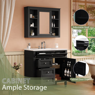 Bathroom Vanity With Mirror Cabinet, Single Sink With 2 Soft Closing Doors And 4 Drawers