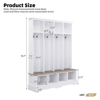 Hall Tree With 8 Hooks, Practical Entryway Bench With Open Compartments